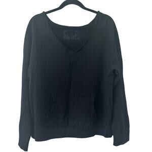 Frank & Eileen V-Neck Fleece Sweatshirt Women 16 Black Kangaroo Pocket Pullover